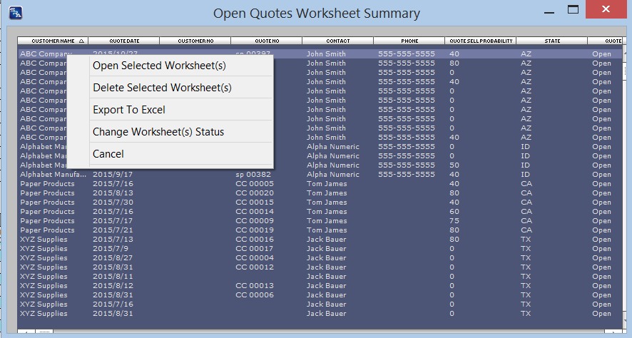 worsheet summary right click
