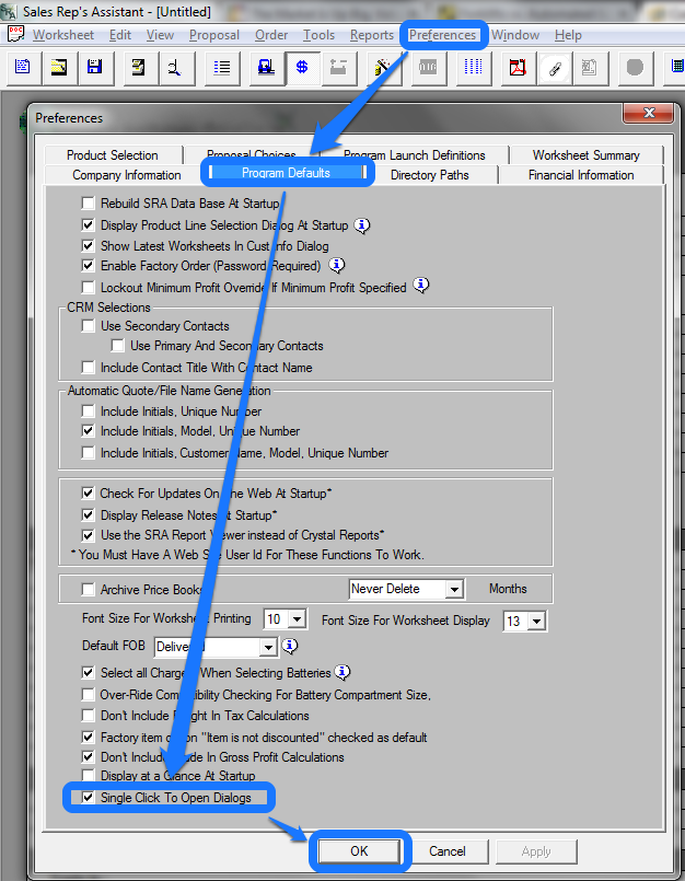 activate dialog 1 click